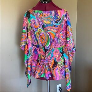 Ralph Lauren Silk Multicolored Tunic Top with Drawstring Closure (Size S)